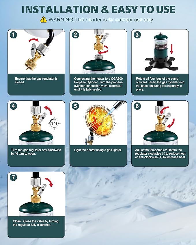 RAVS Portable Propane Heater for Camping, 6500BTU Outdoor Tent Heater with Foldable Tank Holder & Control Valve, Ice Fishing Heater for Hiking, Hunting, Backyard -Upgraded Burner, Fuel not Included
