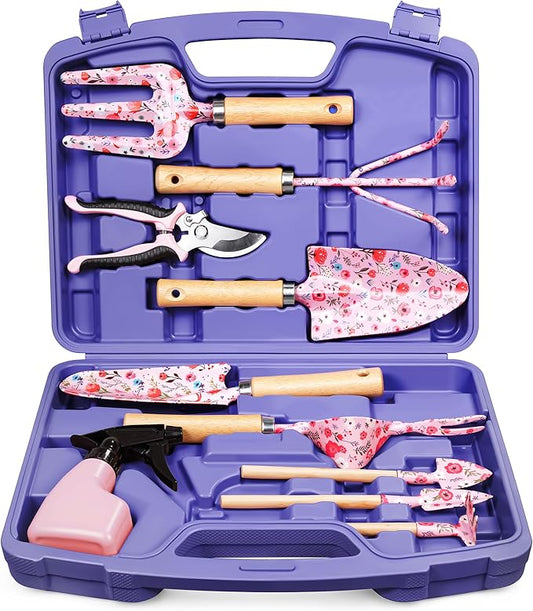 Grenebo 12-Piece Womens Gardening Tools Gift Set, Rust-Proof & Heavy-Duty Garden Tools with Durable Carrying Case, Fashionable & Thoughtful Gardening Gifts for Women&Men (Purple) by Grenebo