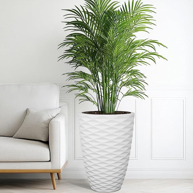 19" Nordic Wavy Tall Outdoor Planters, Set of 2 Ultra Durable Resin Large Flower with Drainage Holes, Weather-Resistant Outdoor Planters for Garden Patio Porch Balcony Living Room Office Decor