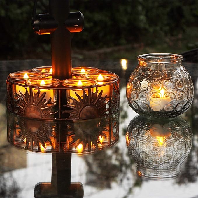 Solar Tea Lights Outdoor Waterproof, 8pcs Rechargeable Dusk to Dawn Little Solar Votive Candles, Flameless Flickering Small Light for Lantern Window DIY Chandelier Patio Deck Garden Decor (Warm Amber)