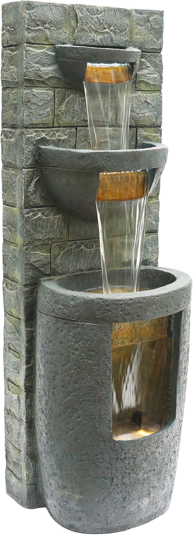Alpine Corporation TZL384 Outdoor 3 Tier Water Fountain with LED Lights for Garden, Patio, Lawn and Yard Spaces, 51" H, Gray