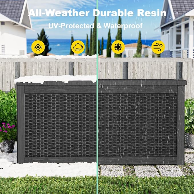 PatioZen 320 Gallon Resin Deck Box, Lockable Weatherproof Outdoor Storage Box for Furniture, Garden Tools and Tools Storage, Waterproof Outside Storage Boxes - Black - Image 7