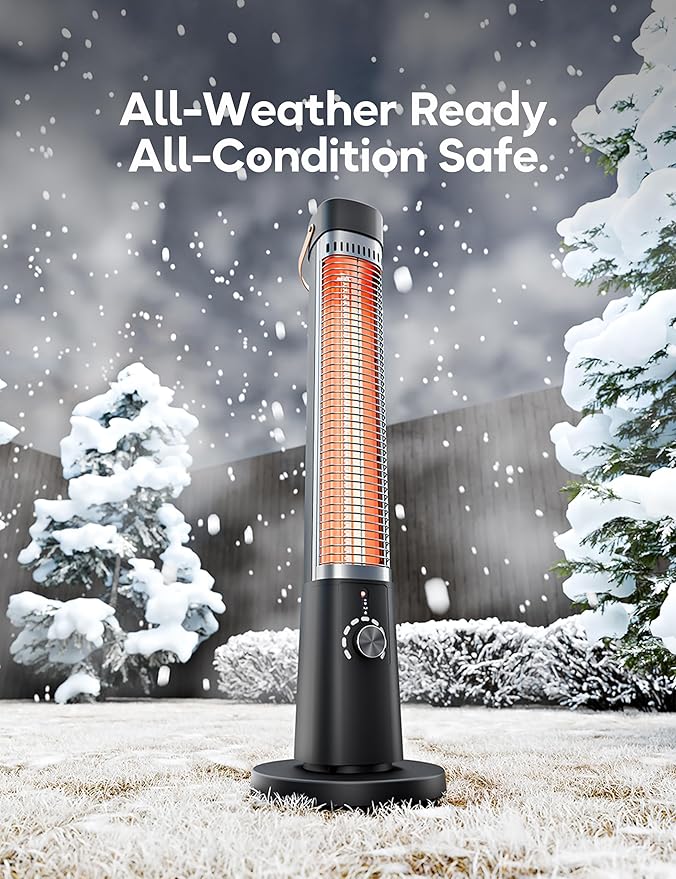 Patio Heater for Outdoor Use, Infrared Electric Outdoor Heater, 1500W Instant Heating, 60-Degree Oscillation, 9 Heat Levels, 9H Timer, Remote, for Garage, Backyard, Indoor, 32.2”, Jet