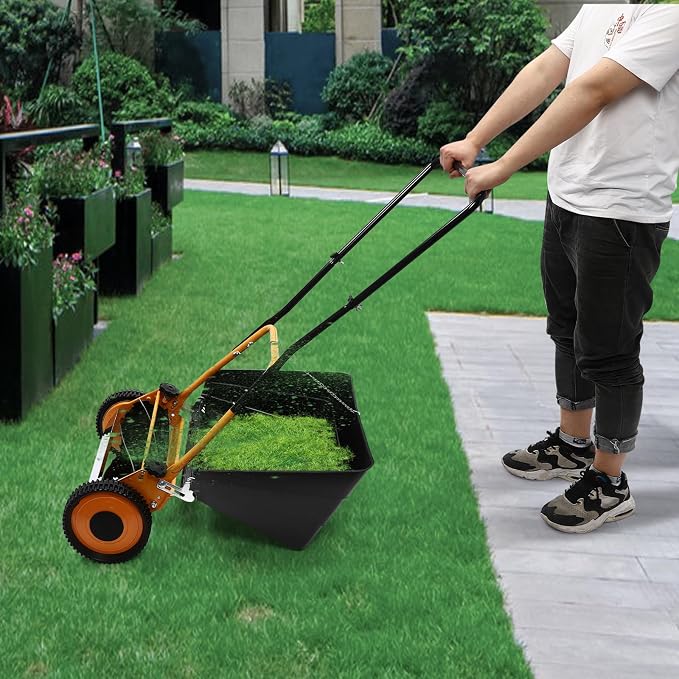16 Inch Manual Push Reel Lawn Mower, Push Lawn Sweeper with Grass Catcher, Leaf Collector Lawn Sweeper for Villa Yards, Park Greening, Factory Greening, Meadow Forest Garden - Image 6