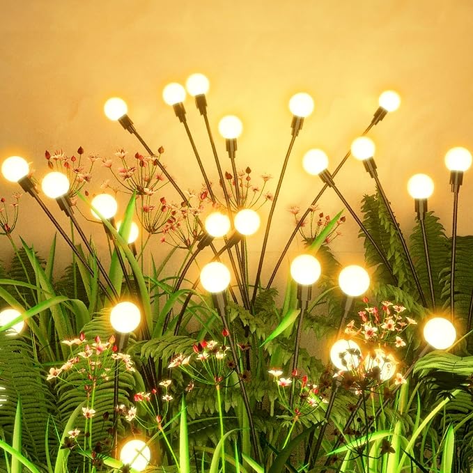 Flumy Solar Garden Lights Outdoor - 2 Pack 16 LED Firefly Lights Waterproof, Garden Decorations for Yard Patio Pathway Lawn Outside, Unique Gifts for Grandma Women, Solar Decor Warm White