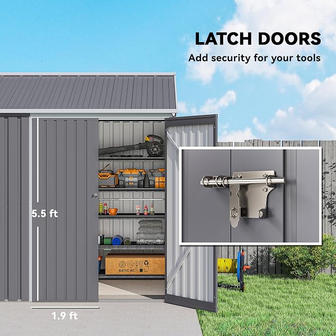 Outsunny 8' x 5.5' Outdoor Storage Shed, Metal Garden Shed with Window & Double Lockable Door, Outdoor Tool Shed Storage with Sloped Roof for Backyard, Patio, Garage, Lawn, Gray - Image 6