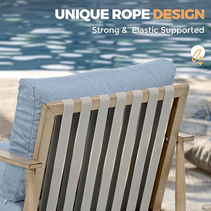 HAPPATIO Patio Outdoor Furniture Set - 6 Pieces Aluminum Outdoor Conversation Set with 1 Three-Seater Sofa, 1 Coffee Table, 2 Armchairs, and 2 Ottomans for Yard, Porch, and Deck (Brown)