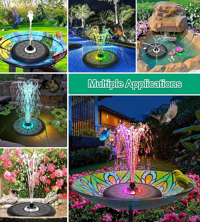 SZMP Solar Fountain Upgraded UFO Colorful Lights, 5W Solar Water Fountain Pump with 7 Nozzles & 4 Fixers, for Bird Bath, Garden, Pool, Outdoor Decor (Multicolor)