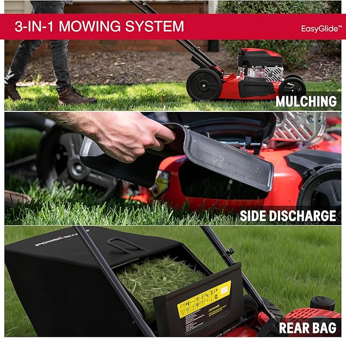 PowerSmart EasyGlide 21-Inch Gas Lawn Mower, 144cc 4-Stroke OHV Engine, Push Walk-Behind, 3-in-1 Mulch/Bag/Side Discharge, Steel Deck, 6 Height Adjustment - Image 5