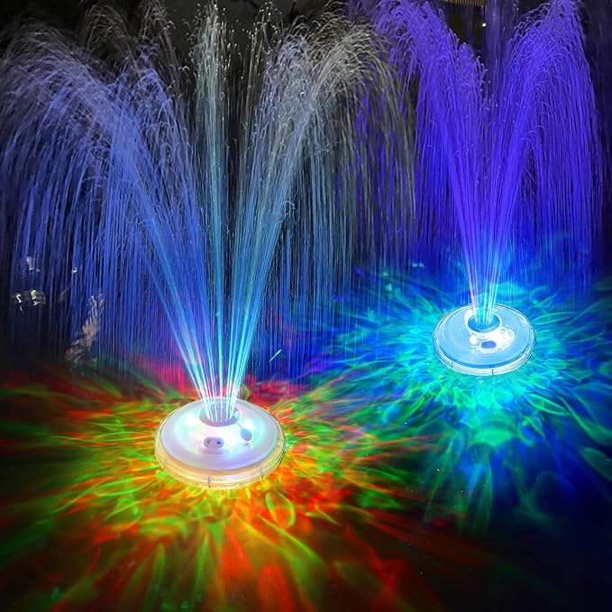 Floating Water Fountain with Underwater Lights, Powered Pump Outdoor, 2 Modes Sprinkler Waterfall Fountain for Inground Above Ground Pool, Pond-White-1PC