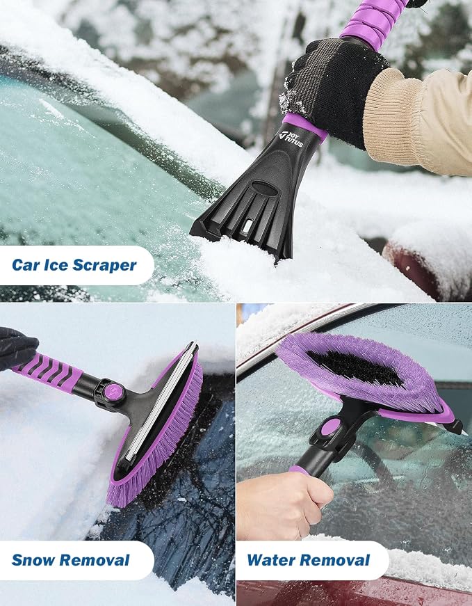 JOYTUTUS 41.5IN Extendable Snow Brush and Ice Scraper, 270°Pivoting Snow Scraper Brush for Car Windshield, Telescoping Ice Scraper, Foam Grip, Heavy Duty Snow Remover for Cars, Trucks, SUV (Purple) - Image 6