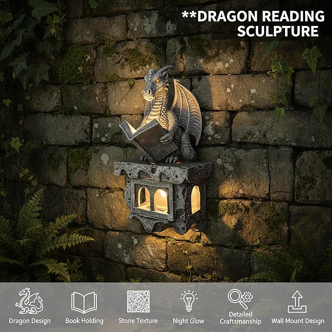 Solar Dragon Tree Reading Garden Statue - Outdoor Courtyard Decoration, Halloween Fantasy Dragon, Weather Resistant, Suitable for Birthday/Christmas Festival Gifts