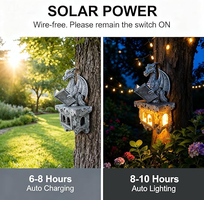 Solar Dragon Tree Reading Garden Statue - Outdoor Courtyard Decoration, Halloween Fantasy Dragon, Weather Resistant, Suitable for Birthday/Christmas Festival Gifts