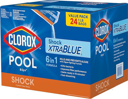 Clorox® Pool&Spa™ Shock XTRABLUE®, Kills Bacteria & Algae in Swimming Pools, Swim-Ready in 15 Minutes, (24-Pack) by Clorox%C2%AEPoolSpa%E2%84%A2