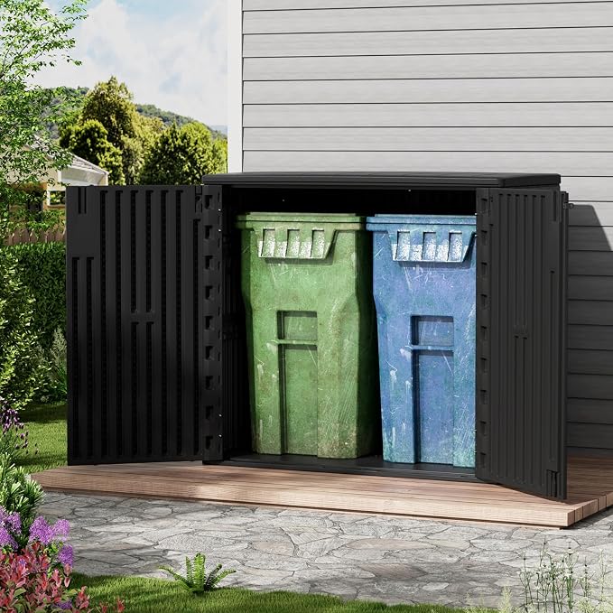 ZZM 37 Cu.ft Outdoor Storage Shed Double-Wall HDPE Storage Cabinet, Waterproof Plastic Sheds with Floor Horizontal Lockable Garden Tools Trash Can, Lawn Mower, Bike Storage, Black - Image 4