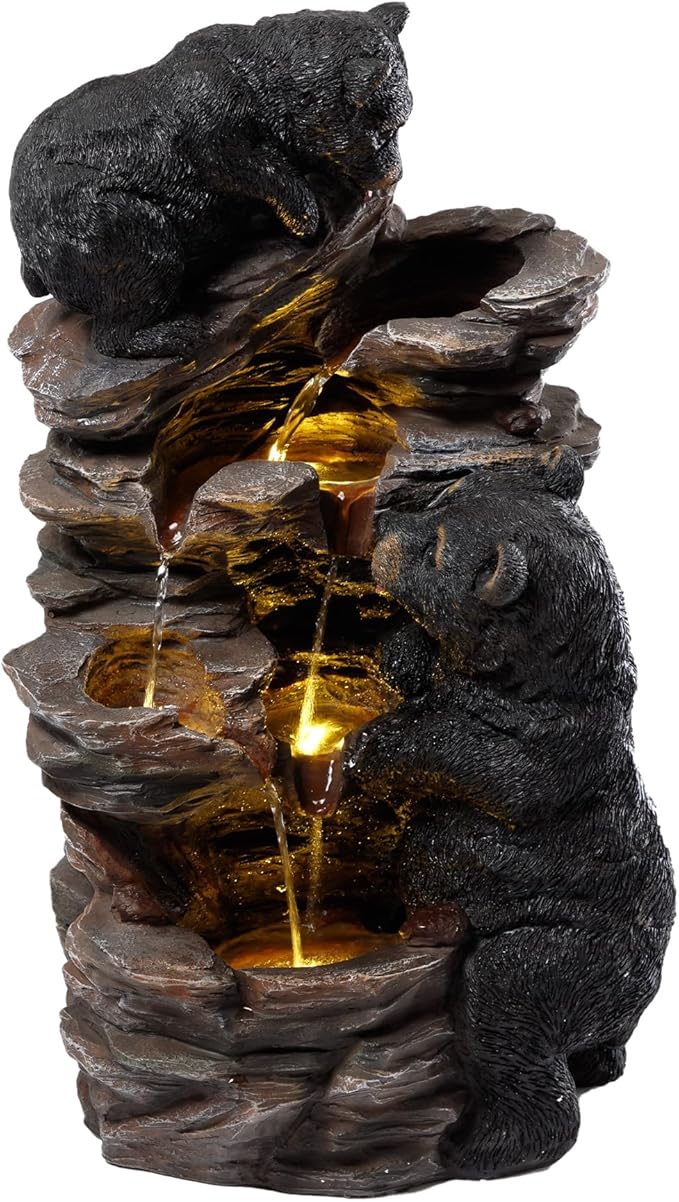 21.7" Tall Outdoor Water Fountain, 5 Tier Cascading Bowls and Stacked Water Fountain with LED Lights, for Yard Décor, Backyard, Patio and Deck (21.7'')