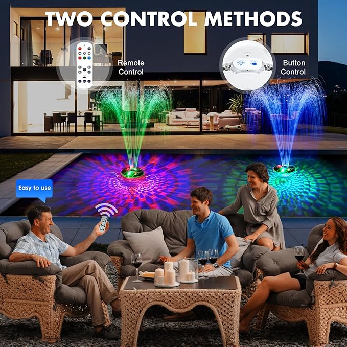 Pool Fountain with Remote,Floating Pool Fountain with Lights Show,Above Ground Pool Water Fountains Pump with Anchor, Floating Swimming Pool Fountains for Inground Pool,Pond -1PC(White)
