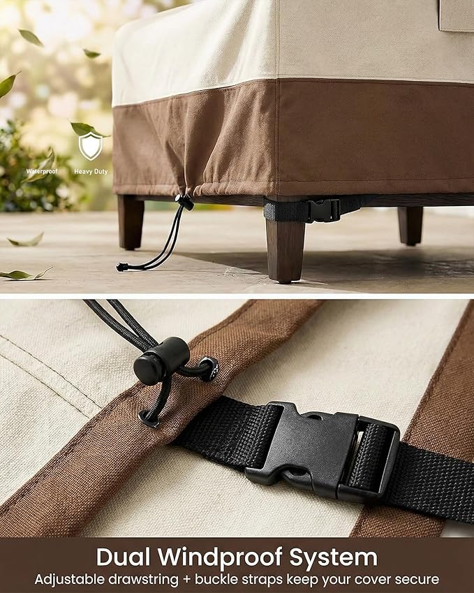 Waterproof Patio Coffee Table Cover, 600D Heavy Duty Outdoor Furniture Covers, Weather & UV Resistant, Windproof with Buckles, Rectangular Table Cover for Backyard Patio 36 x 24 x 16 in, Beige & Brown - Image 7