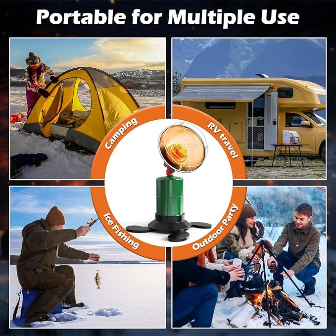 Portable Propane Heater, 12000 BTU Portable Camping Heater Outdoor with Electric Ignition, Control Valve, Gas Cylinder Base for Tent, Fishing, Garage, 7“L x 7"W x 10"H （Fuel not included）