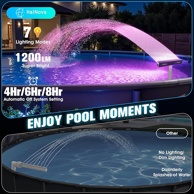 Upgraded Pool Fountain with Remote, Adjustable Waterfall Pool Sprinkler Fountains with Lights, Spray Water Fountains for Above Ground and Inground Pool for Cooling-Purple