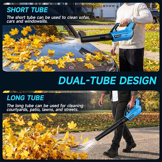 Leaf Blower Cordless, Electric Leaf Blower with 2 Batteries and Charger, 2 Speed Modes, Extension Tube, 20V Powerful Lightweight Blowers for Lawn Care, Blowing Leaves, Patio, Blue - Image 6