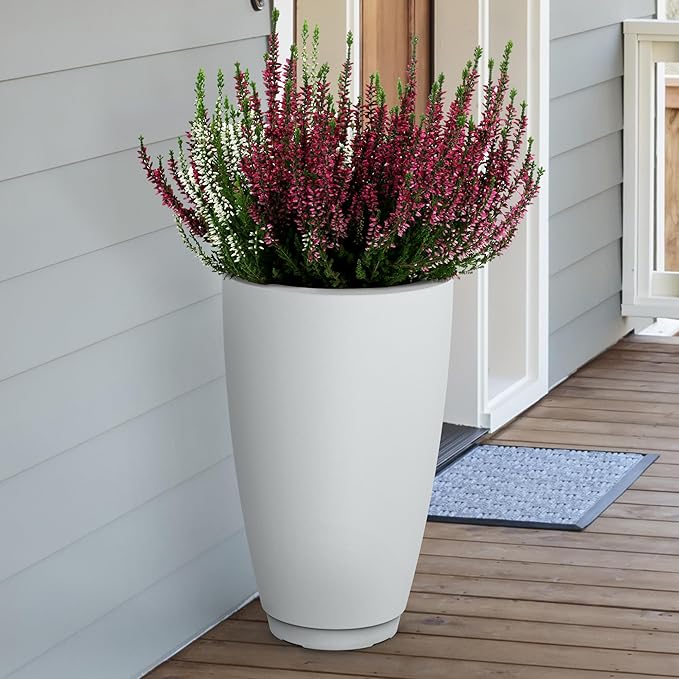Mayne Caprio 26in Tall Planter - White - 16in L x 16in W x 26in H - Built-in Water Reservoir - Polyethylene Planter (5906-W)