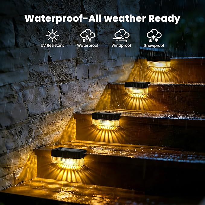Solar Deck Lights Outdoor 24 Packs, Solar Powered LED Step Lights Waterproof Outdoor for Deck, Step, Fence, Wall, Patio, Yard, Pool, Pathway and Stairs (Warm White)