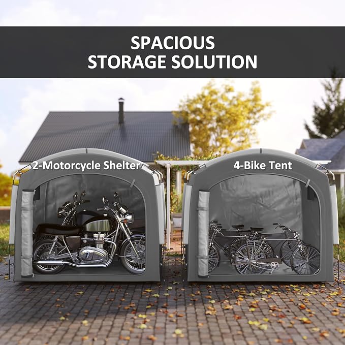 Outsunny Bike Storage Tent, Portable Bicycle Storage Shed, Waterproof Outdoor Bike Cover with 210D Oxford Fabric and Carry Bag for 3-4 Bikes, Lawn Mower, Garden Tools, Dark Gray - Image 3