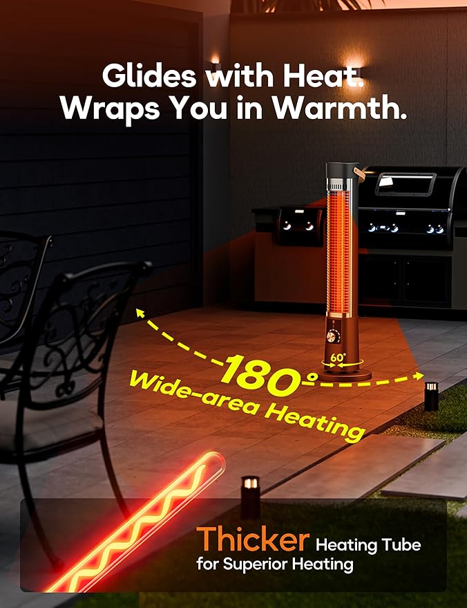 Patio Heater for Outdoor Use, Infrared Electric Outdoor Heater, 1500W Instant Heating, 60-Degree Oscillation, 9 Heat Levels, 9H Timer, Remote, for Garage, Backyard, Indoor, 32.2”, Jet