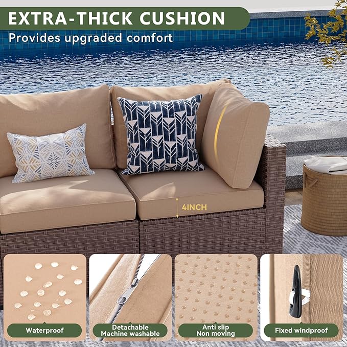 Aoxun 7 Piece Patio Furniture Set, Wicker Rattan Patio Sectional Sofa, Outdoor Furniture Set with Thickened Cushion, Light Gray