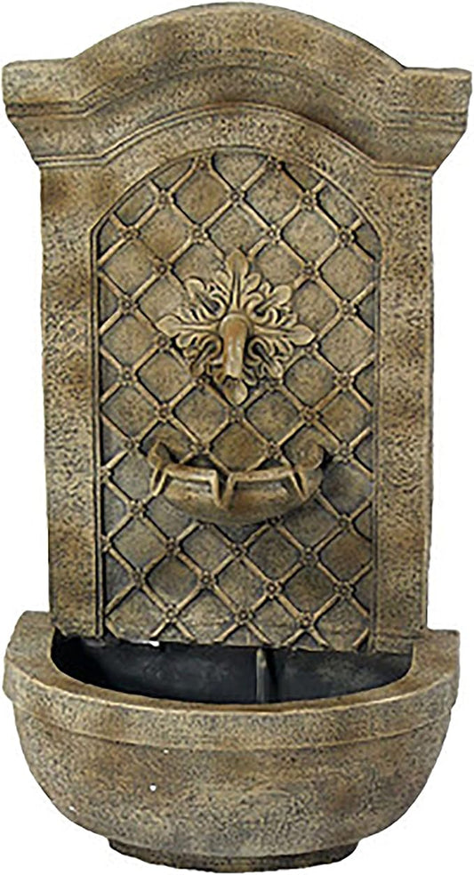 Sunnydaze 31" Outdoor Wall Water Fountain with Pump and Panel - Florentine Stone - Rosette - Solar/Battery-Powered