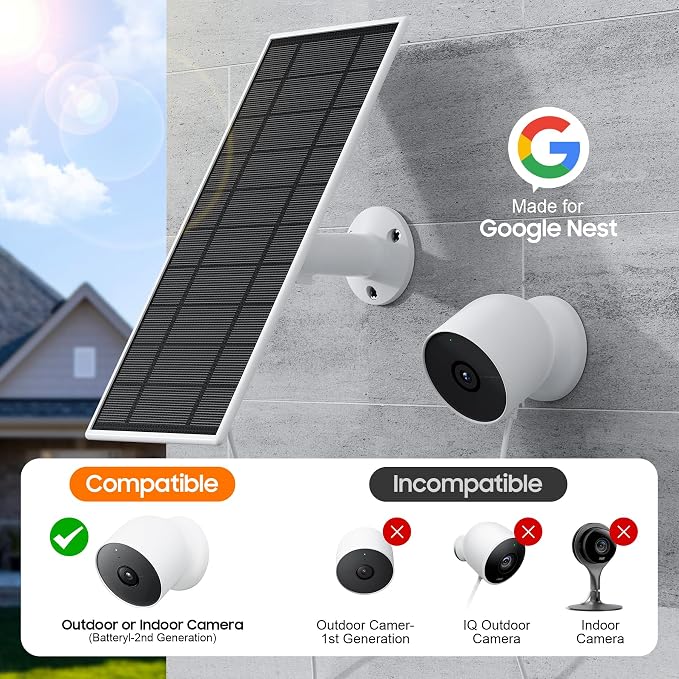 Solar Panel for Google Nest Camera, 2Pack Upgraded Solar Power Charger for Google Nest Cam Indoor & Outdoor(Battery Version), Flexible Solar Panels with IP65 Waterproof 13.1Ft Charging Cable - Image 2