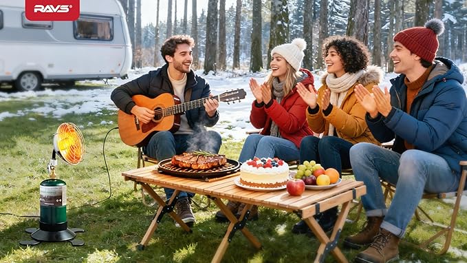 RAVS Portable Propane Heater for Camping, 6500BTU Outdoor Tent Heater with Foldable Tank Holder & Control Valve, Ice Fishing Heater for Hiking, Hunting, Backyard -Upgraded Burner, Fuel not Included