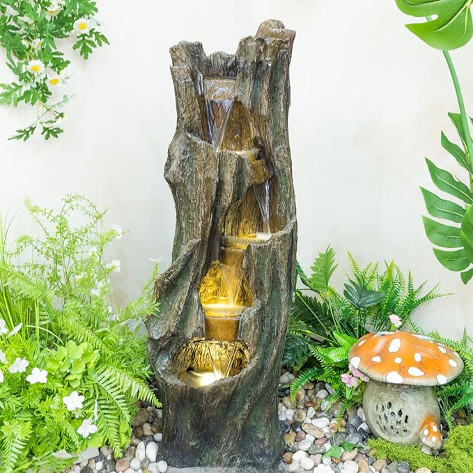 Waterfall Fountain for Outdoor Gardens and Patio Backyards – Includes Energy-Efficient LED Lights and Easy Setup for Instant Relaxation