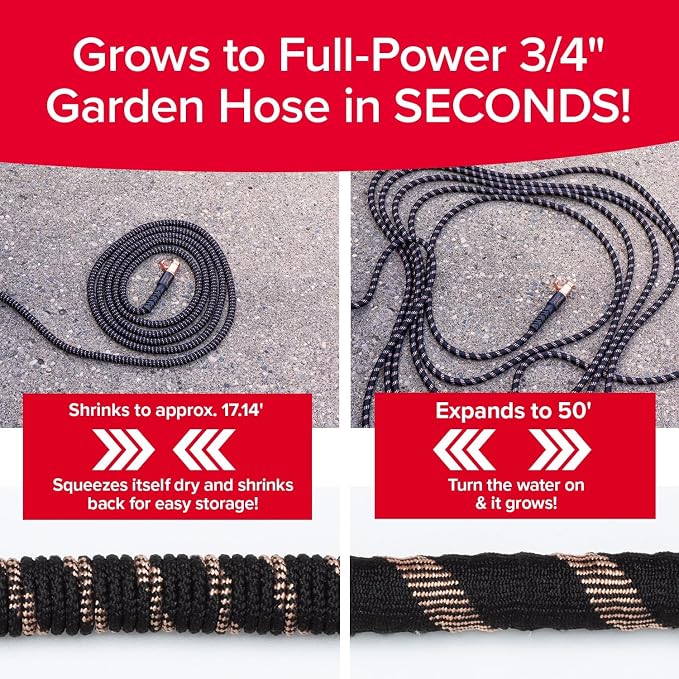 Pocket Hose 50 FT Copper Bullet Expandable Garden Hose w/10 Pattern Thumb Spray Nozzle AS SEEN ON TV 650psi 3/4 in Patented Lead-Free Ultra-Lightweight Solid Copper Anodized Aluminum - Image 2