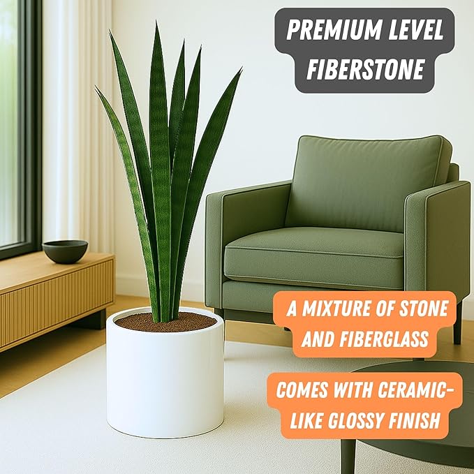 Fox & Fern 12" Large Plant Pot Fits Plant Stand - Drainage Plug - Outdoor Indoor - Matte White