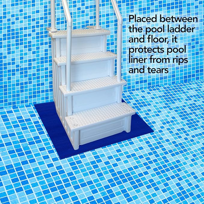 RESILIA Stay-Put Swimming Pool Ladder Mat - Non-Slip, Wide Ribbed, Protective Pad, 36 Inches x 36 Inches, 0.125 Inch Thick, Royal Blue, Made in USA - Image 2