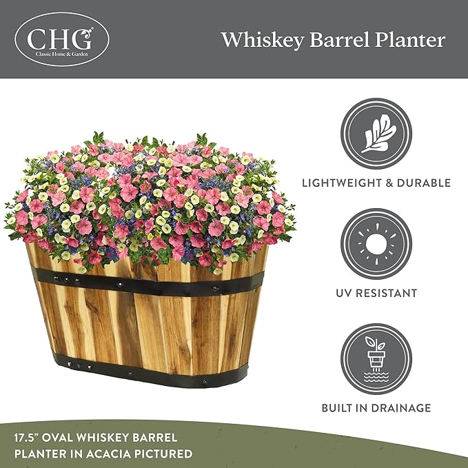 Classic Home & Garden 140011 Oval Barrel Planter, Acacia