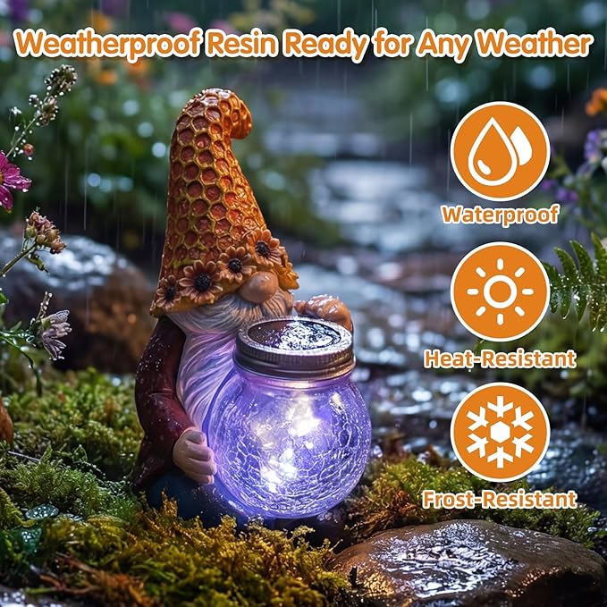 Lyeasw Garden Gnomes Outdoor-Sunflower Gnome Statues with Solar Glass Jar for Yard, Patio, Porch, Lawn Ornaments- Unique Gardening Gifts for Mothers Day, Housewarming