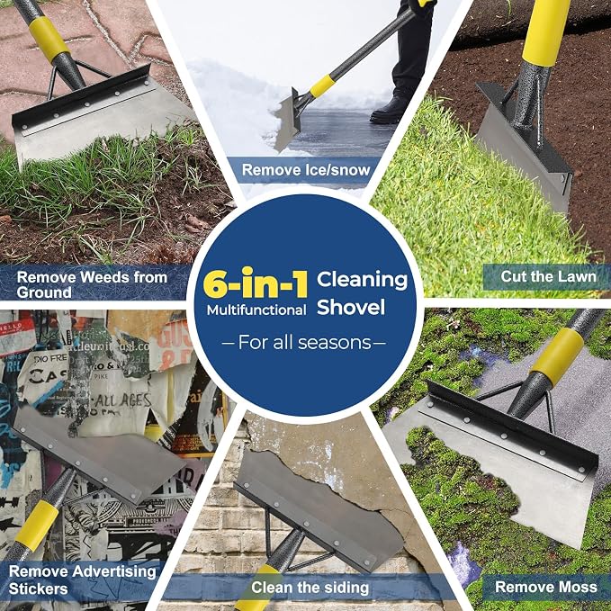 Floor Scraper Long Handle Heavy Duty, 60" Multifunctional Cleaning Shovel, Ice Scraper Stainless Steel Garden Tools Weed Scraper for Cleaning,Weeding,Scraping,Ice Remove,Landscaping,Yard - Image 2