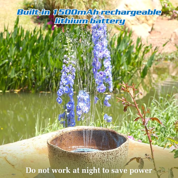 AISITIN 3.5W Solar Bird Bath Fountain with Built-in 1800mAh Battery, Solar Water Pump with 8 Nozzles, Solar Powered Fountain for Garden, Birdbath, Pond, and Outdoor Decor