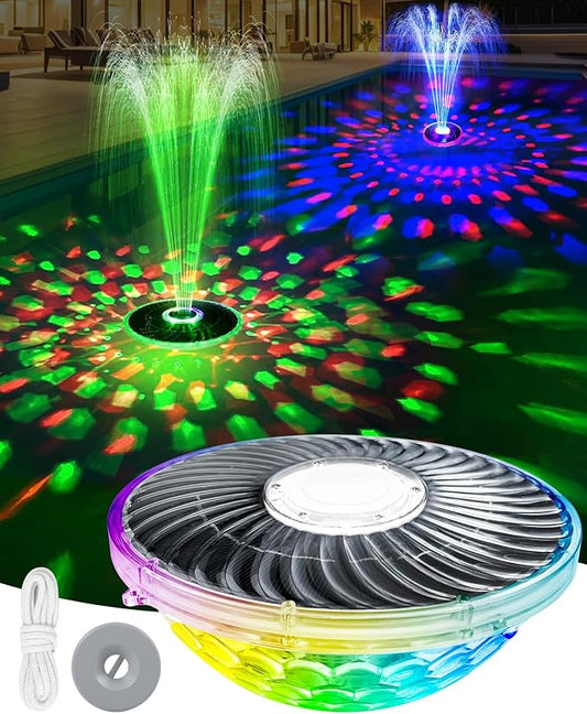 Solar Pool Fountain with Light Show,2026 Upgraded Large Solar Pool Water Fountain,Floating Pool Fountain for Above Ground Pool,Solar Floating Fountain Pump for Pool (Gray)-1PK