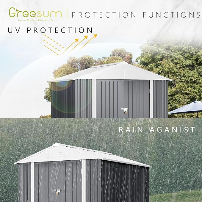 Greesum 6x4FT Outdoor Storage Shed, Utility Tool Shed Metal Storage Garden Shed with Door & Lock for Patio Storage, Gray - Image 4