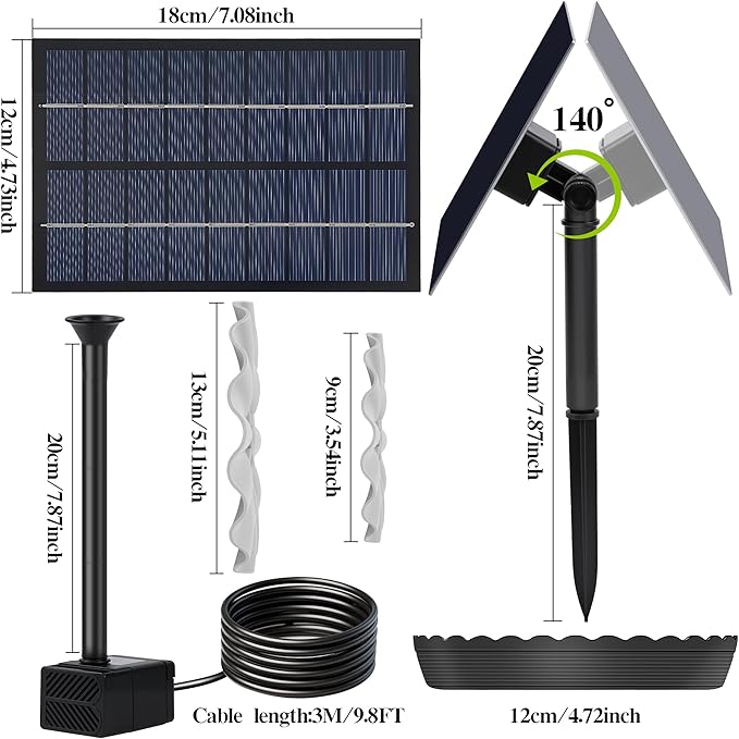 Solar Water Fountain Upgrade Solar Panel Water Fountain Adjustable Water Flow 2.8W 9V Solar Powered Water Pump for Water Feature Small Pond