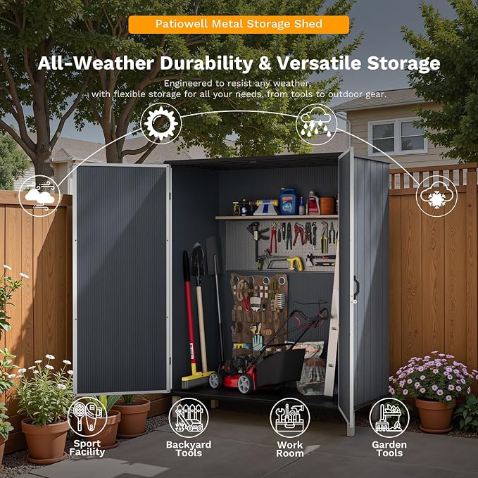 Patiowell 5x3 FT Resin Outdoor Storage Shed with Floor, Plastic Waterproof Outdoor Storage Cabinet, Garden Organizer Shed with Lockable Door for Patio Furniture, Pool Accessories, Dark Gray - Image 7