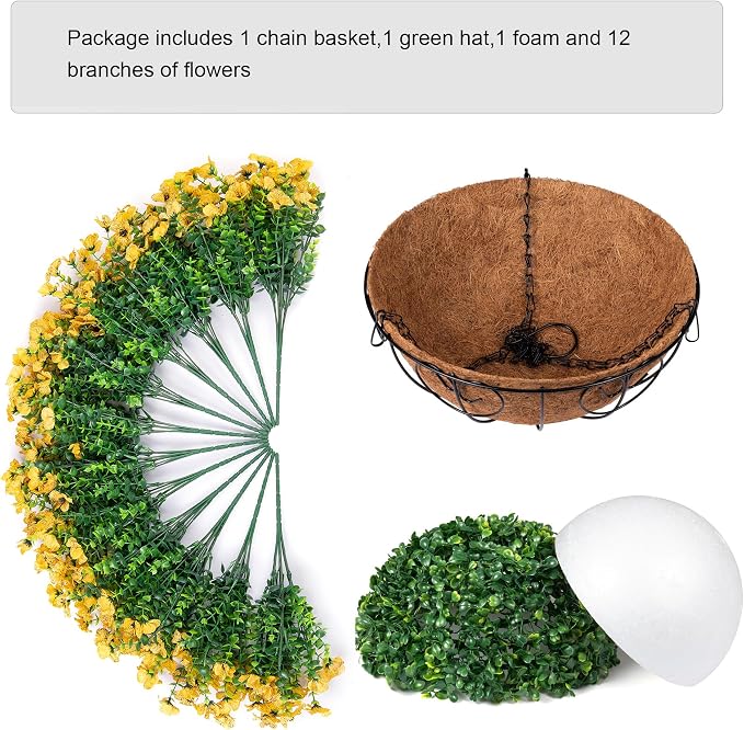 HyeFlora Artificial Fake Fall Hanging Mums Plants Flowers Basket for Outdoor, Autumn Faux Silk Yellow Daisy in Hang Planter Look Real UV Resistant for Porch Home Patio Balcony Yard Decor - Image 2