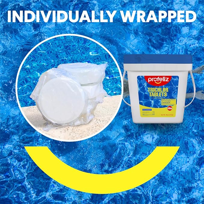 PROFELIZ Chlorine Tablets 3 Inch for Swimming Pools, Kills Bacteria and Stops Algae, Slow Dissolving,Individually Wrapped,Pool Chlorine Tablets,4lbs - Image 2