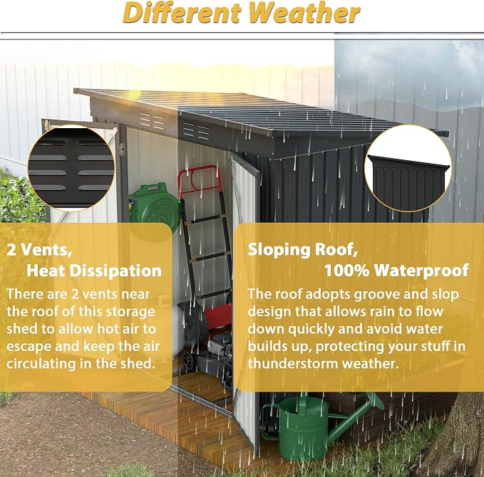 YOPTO 6x4 FT Outdoor Storage Shed,Metal Heavy-Duty Tool Shed with Hinged Door and Padlock,Waterproof Garden Shed W/Vents,All Weather,Foldable House for Garden Backyard,Lawn,Black - Image 5