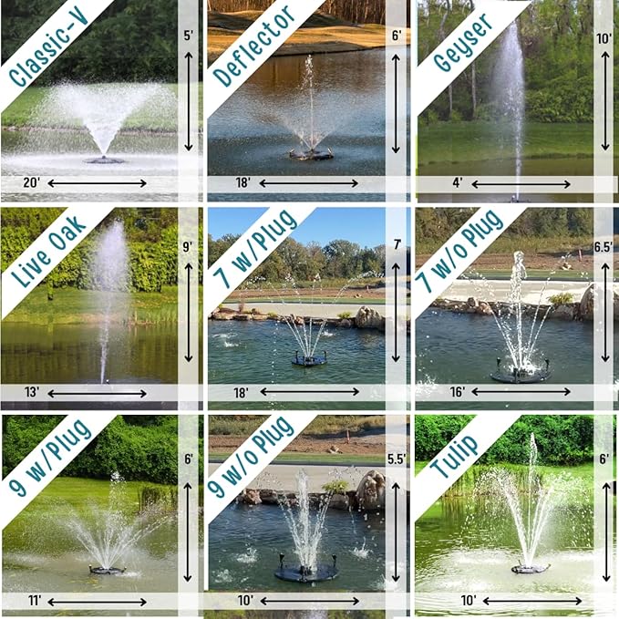 HALF OFF PONDS Floating Fountain, 1/3 HP Pond Aerator, 100 ft Cord, 5,200 GPH Water Pump, 9 Spray Patterns, Color-Changing LED Lights, for Ponds & Water Gardens