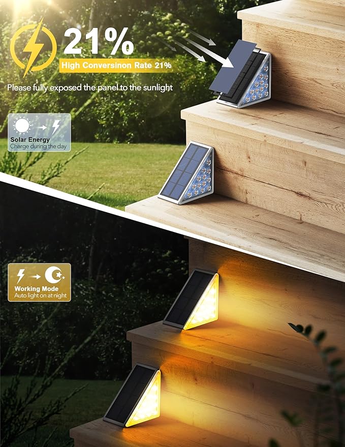 8PK Solar Step Lights, Outdoor Decor Stair Lights Deck Light Waterproof IP67 Solar Lights for Deck, Yard, Patio, Garden, Walkways, Front Door, Pathway, Driveway, Porch